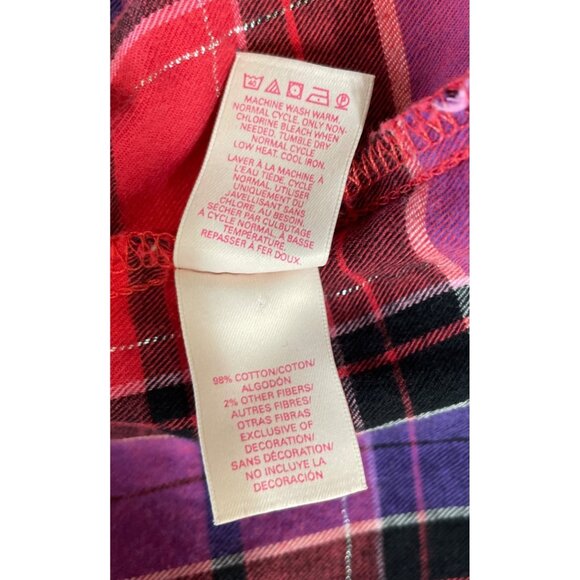 Victorias Secret Womens Plaid Button Down Flannel Shirt Dress Medium Red Purple - Picture 10 of 10